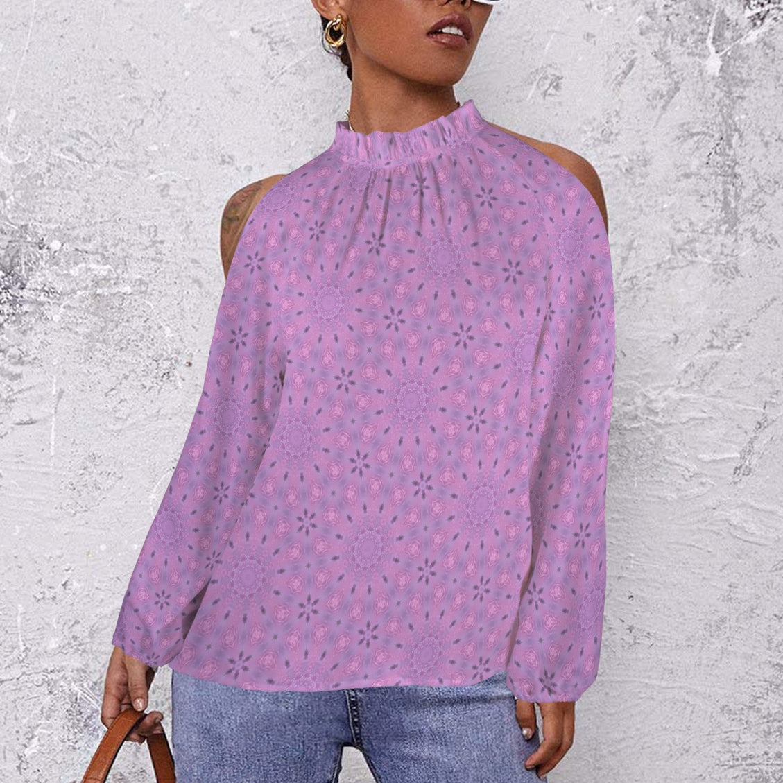Long Slit Sleeve Blouse Lavendar Flowers