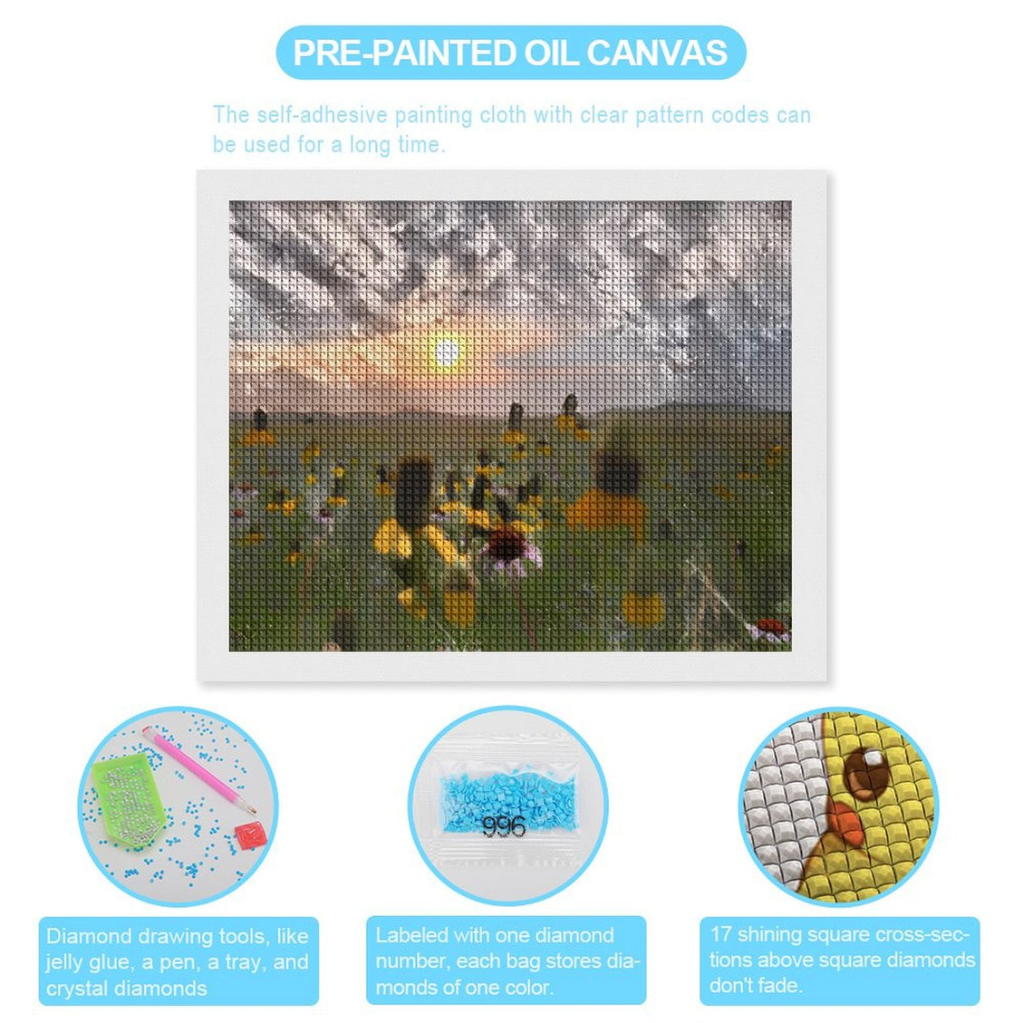 Design Diamond Painting 20"×16"(Horizontal) Wildflowers on the Prairie South Grand River