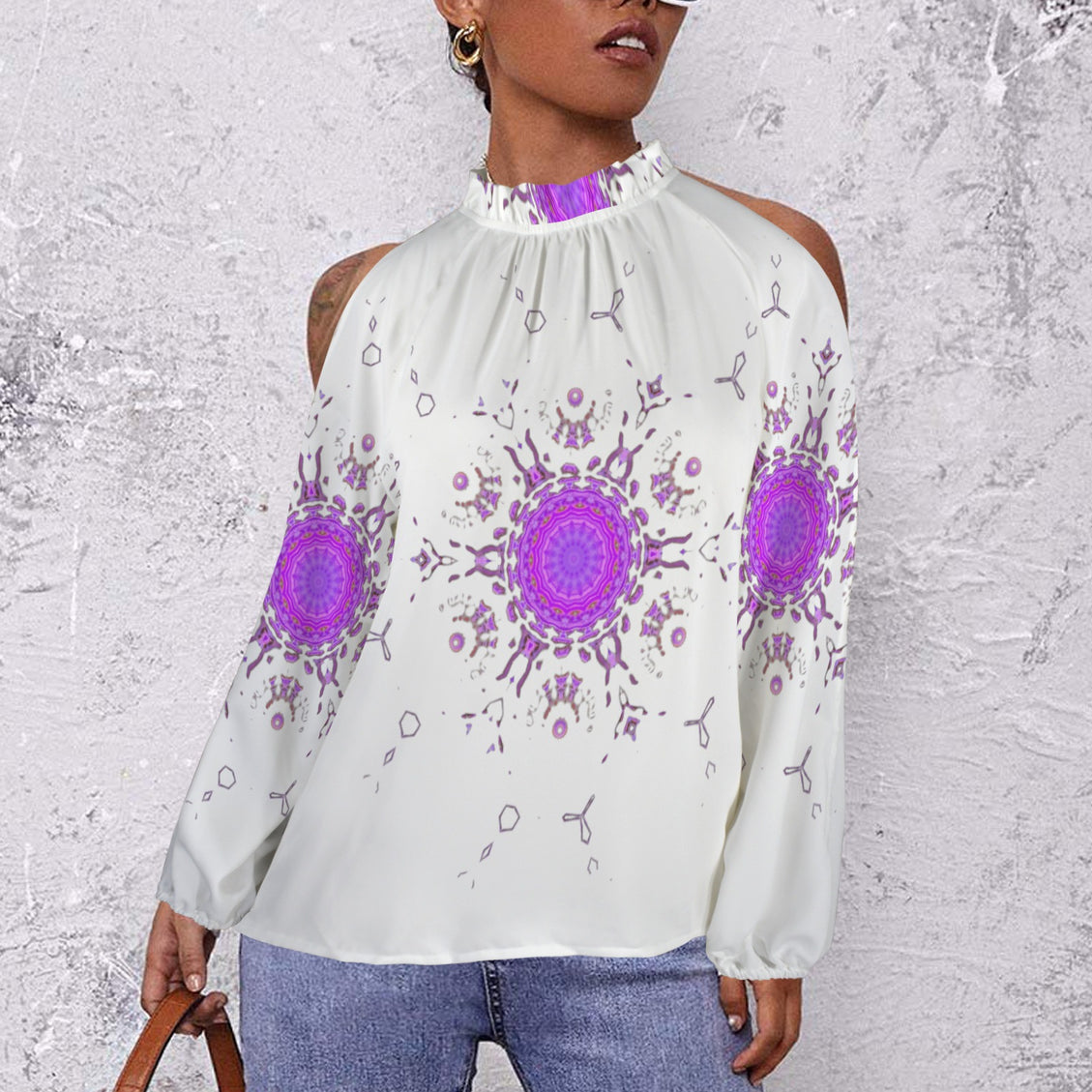 Long Slit Sleeve Blouse Bergamot Purple White