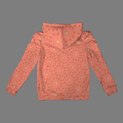 Puff Sleeve Hoodie Coral and Yellow Wildflowers Swirl