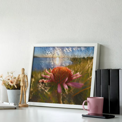 Design Diamond Painting 20"×16"(Horizontal) Purple Cone Flower Shadehill Reservoir
