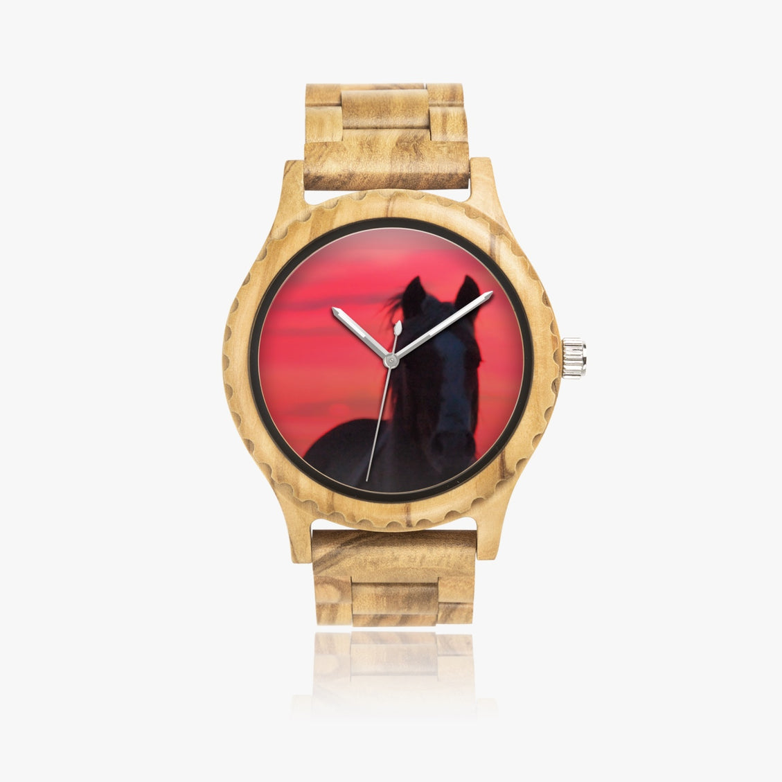 Wooden Watch Italian Olive Horse at Sunrise