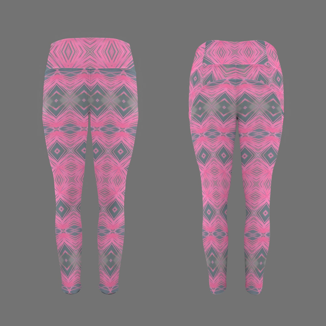 High Waist Pockets Yoga Leggings Pink Plaid