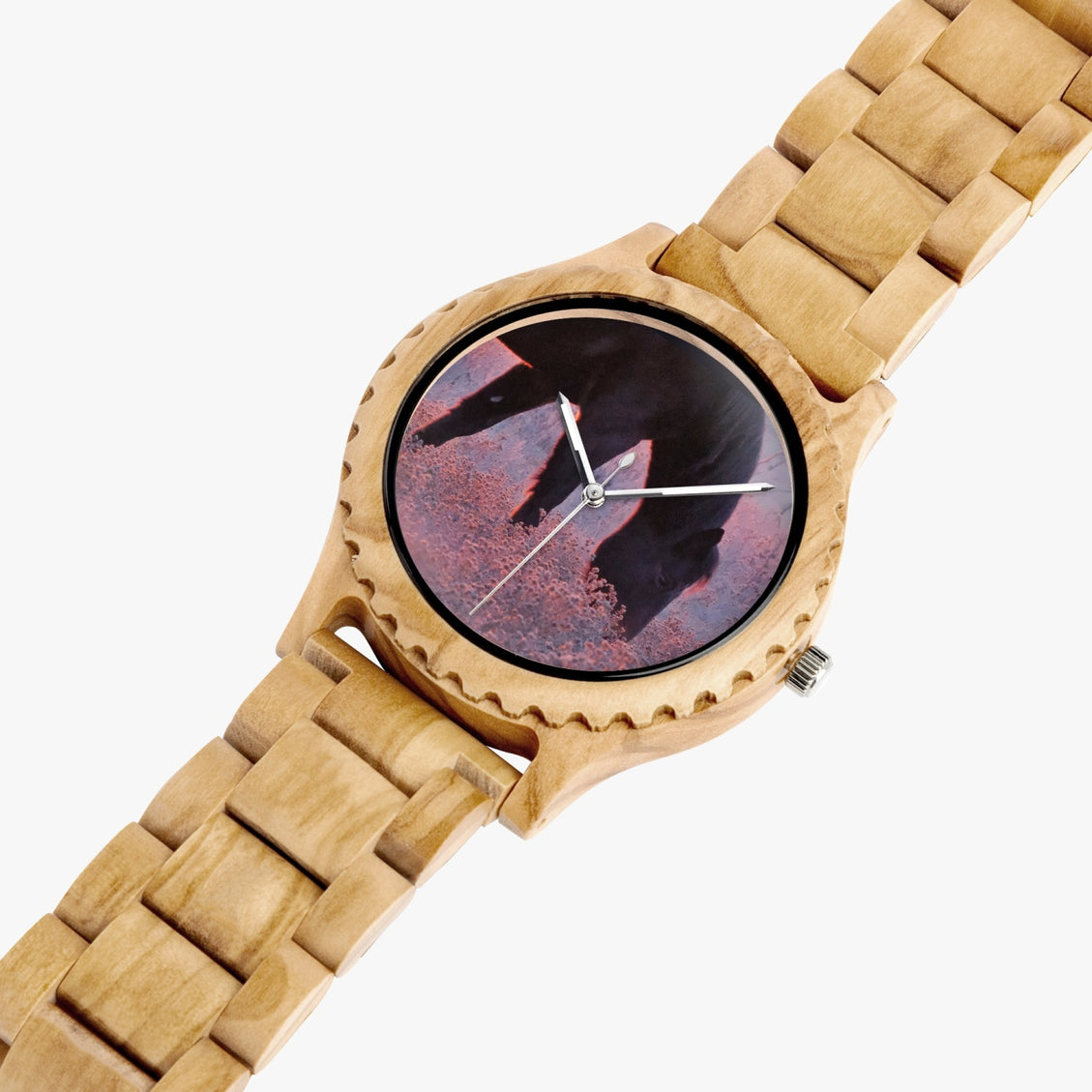 Wooden Watch Italian Olive Horse Frosty Sunrise