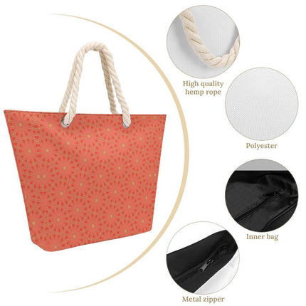 Hemp Rope Tote Bag Orange and Yellow Flowers