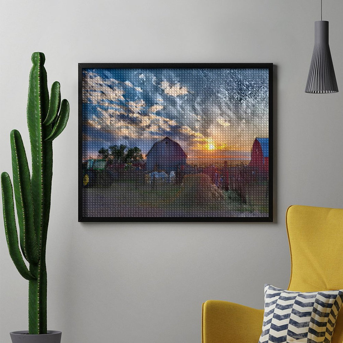 Design Diamond Painting 20"×16"(Horizontal) Sunset on a Farm