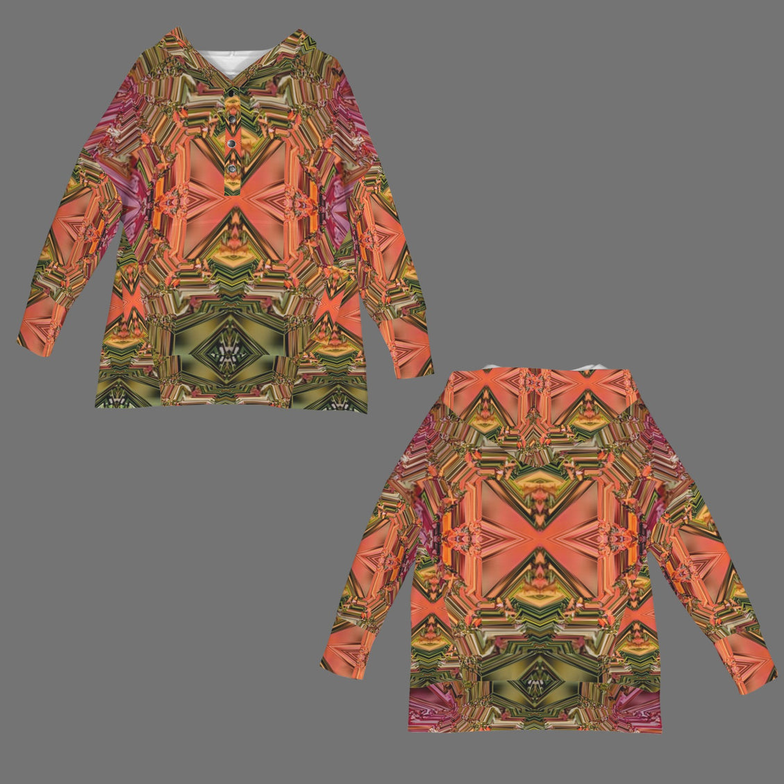 Hooded Pullover Fall Leaves Geometric