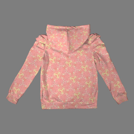 Puff Sleeve Hoodie Coral and Yellow Wildflowers