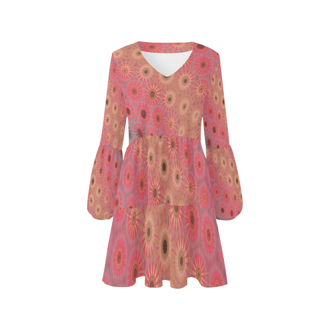 V Neck Flowy Dress Pink Multi