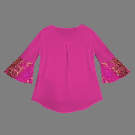 Layered Flare Sleeve Blouse Fuchsia Orchids