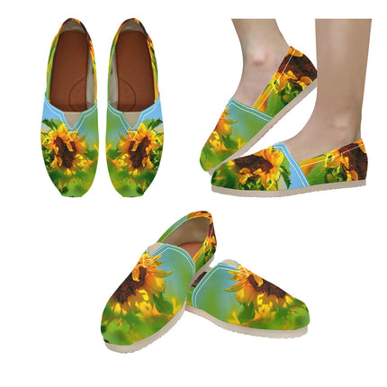 Espadrilles Canvas Golden Sunflowers Blue Green Women's Canvas Slip-On Shoes(Model1206)