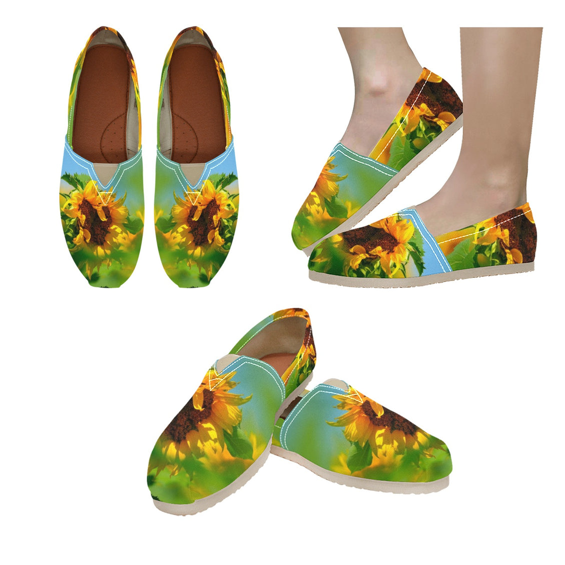 Espadrilles Canvas Golden Sunflowers Blue Green Women's Canvas Slip-On Shoes(Model1206)
