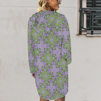 Hoodie Dress Lavendar and Green Flower