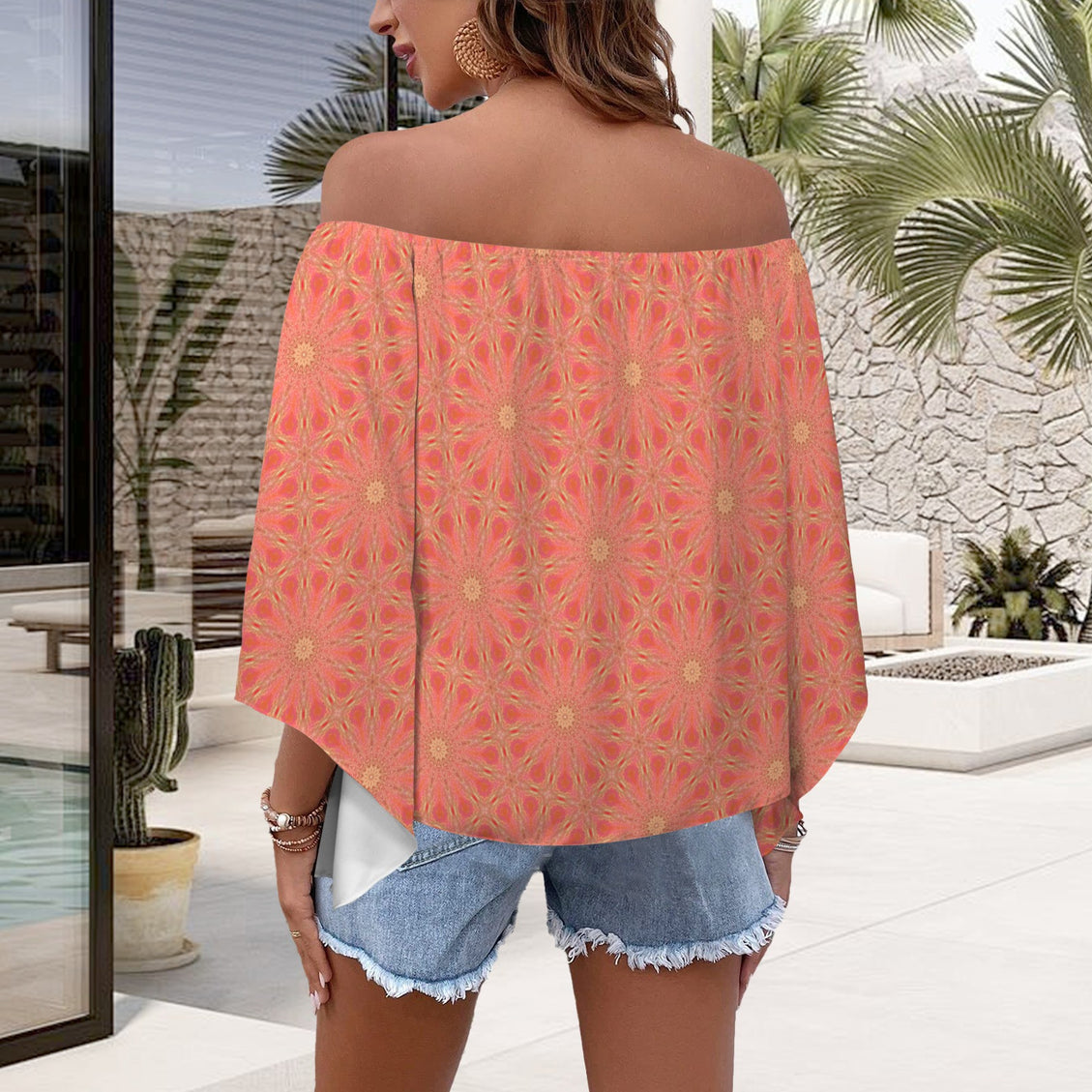 Trumpet Sleeve Blouse Orange Wildflowers
