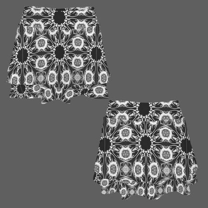 Ruffled Pocket Sports Skirt Black and White Flower