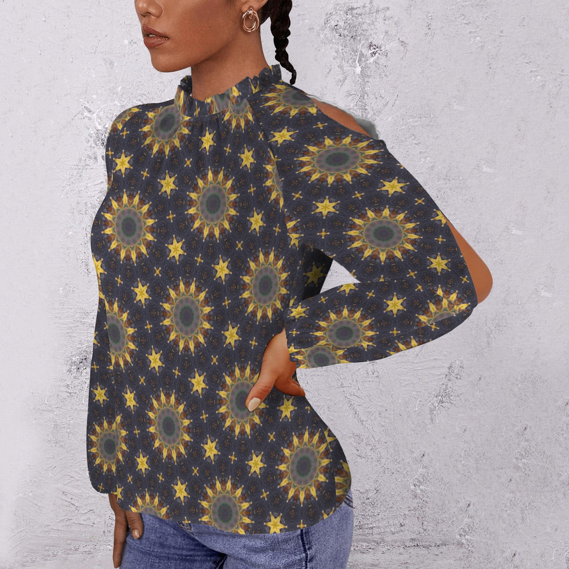 Long Slit Sleeve Blouse Sunflower Purple Sunset