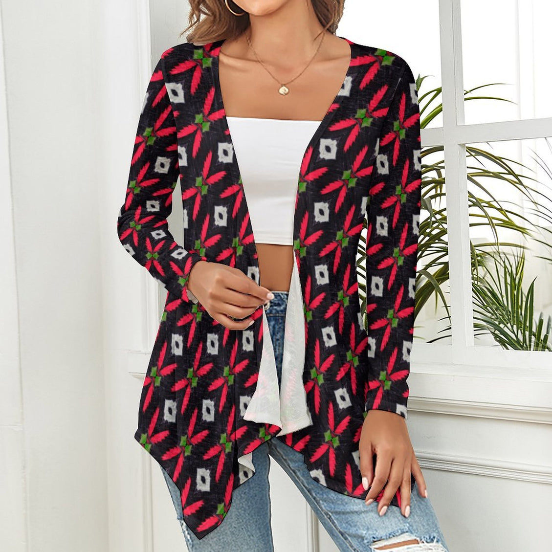 Knitted Cardigan Red and Black Butterly