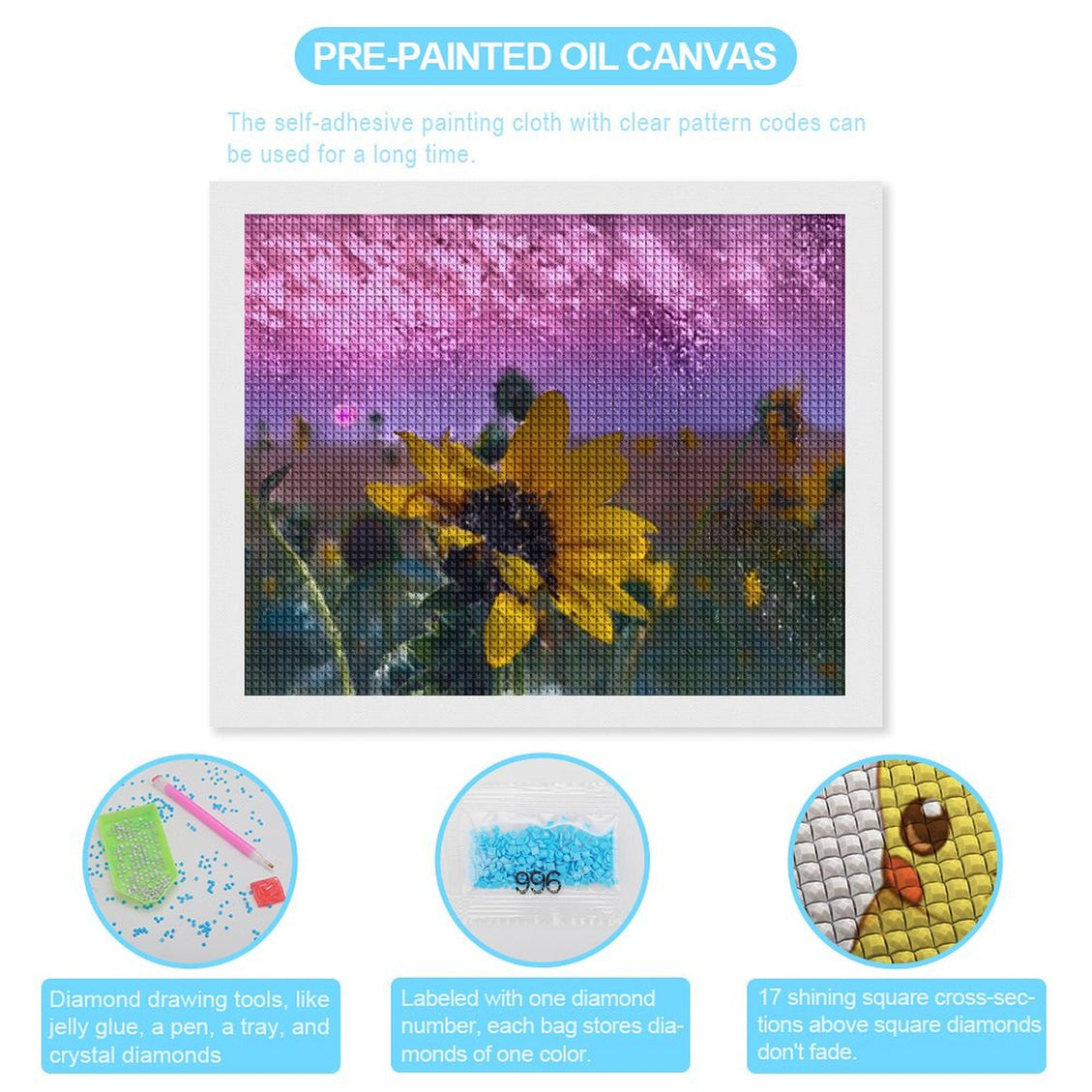 Design Diamond Painting 20"×16"(Horizontal) Sunflower Smokey Sunset