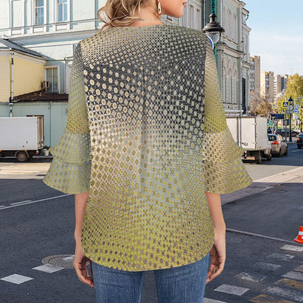 Flare Sleeve Blouse Gold and Gray Ombre