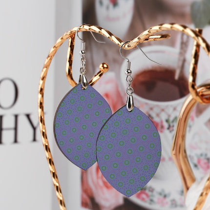 Wooden Oval Earrings Blue Purple Green Watercolor