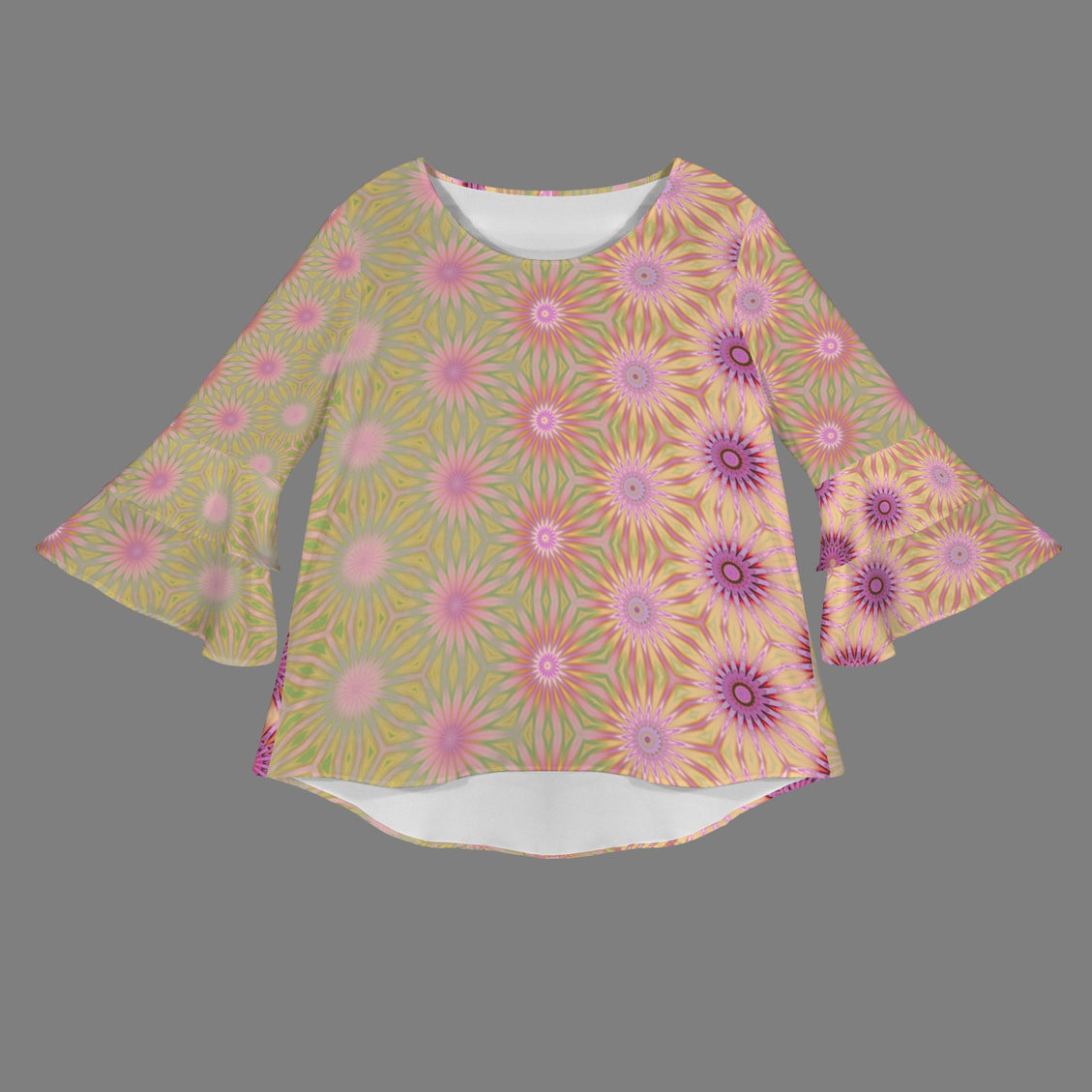 Layered Flare Sleeve Blouse Purple Coneflowers Abstract