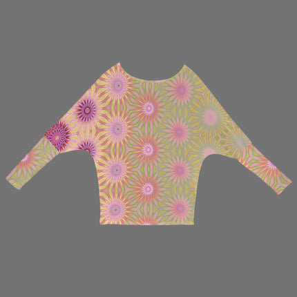 Batwing Long Sleeve Sweater Purple Pink Coneflowers