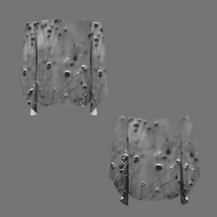 Trumpet Sleeve Blouse Black White and Gray Frosty Weeds