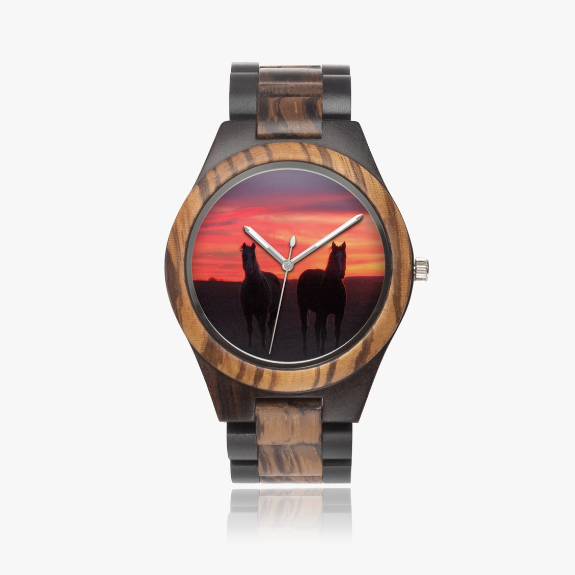 Wooden Watch Indian Ebony Horses Sunrise 9 Mile Road