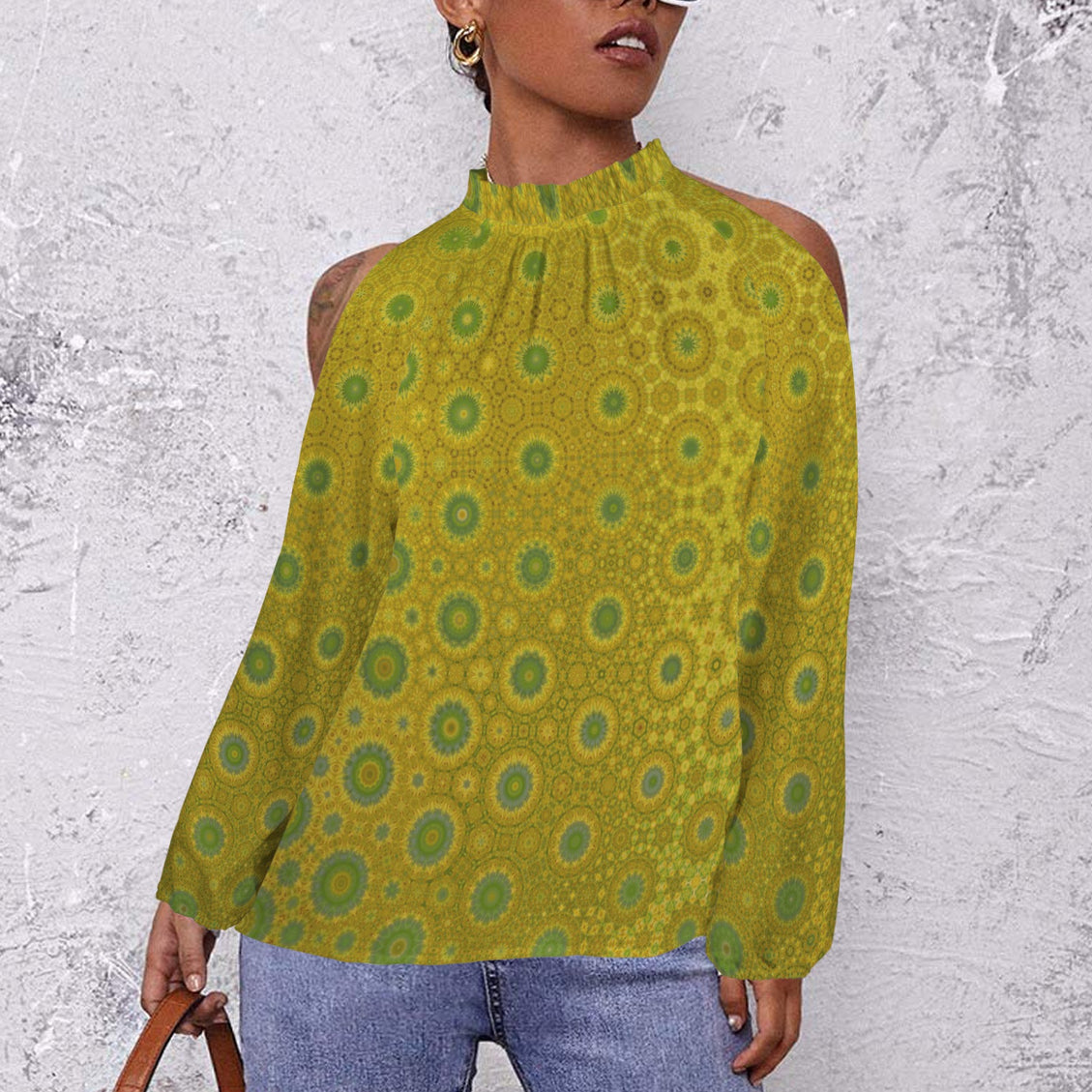 Long Slit Sleeve Blouse Gold and Green Ombre