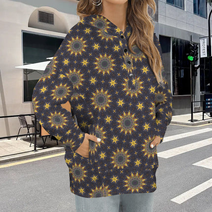 Hooded Pullover Sunflowers Purple Sunset