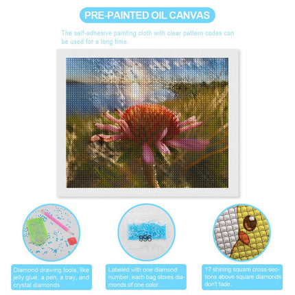 Design Diamond Painting 20"×16"(Horizontal) Purple Cone Flower Shadehill Reservoir