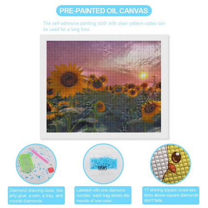 Design Diamond Painting 20"×16"(Horizontal) Sunflower Pink Sunset