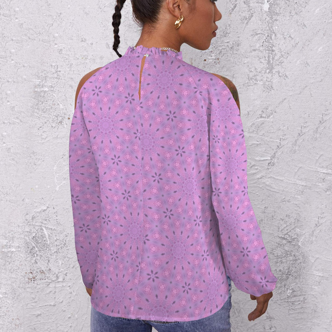 Long Slit Sleeve Blouse Lavendar Flowers