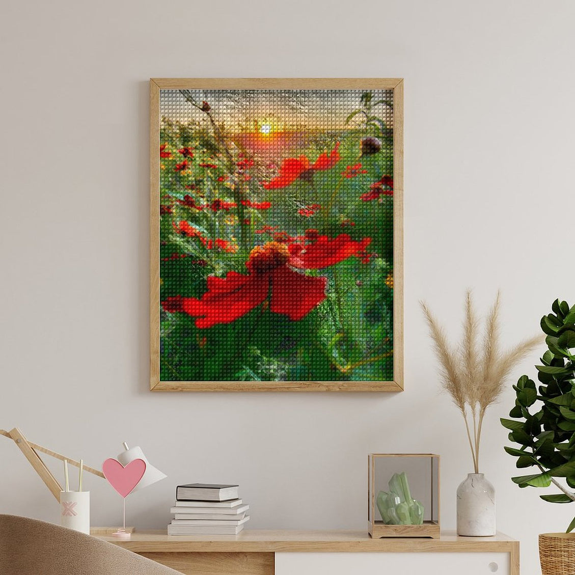 Design Diamond Painting 16"×20"(Vertical) Red Wildflowers Grand River