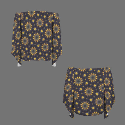 Trumpet Sleeve Blouse Sunflowers Purple Sunset