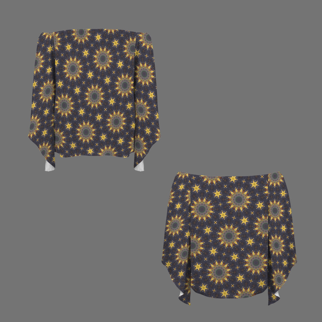 Trumpet Sleeve Blouse Sunflowers Purple Sunset