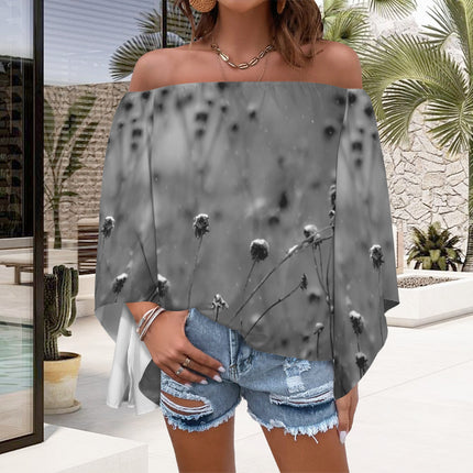 Trumpet Sleeve Blouse Black White and Gray Frosty Weeds