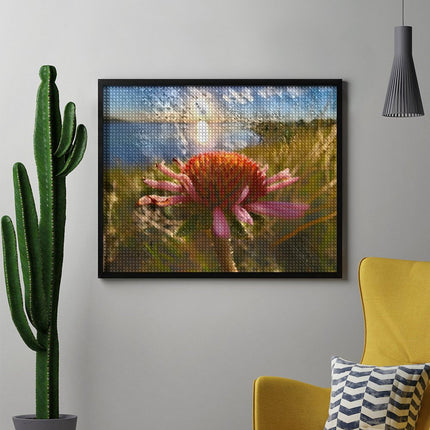 Design Diamond Painting 20"×16"(Horizontal) Purple Cone Flower Shadehill Reservoir