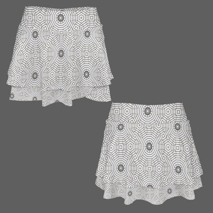 Ruffled Pocket Sports Skirt Gray and White Carnival Tile