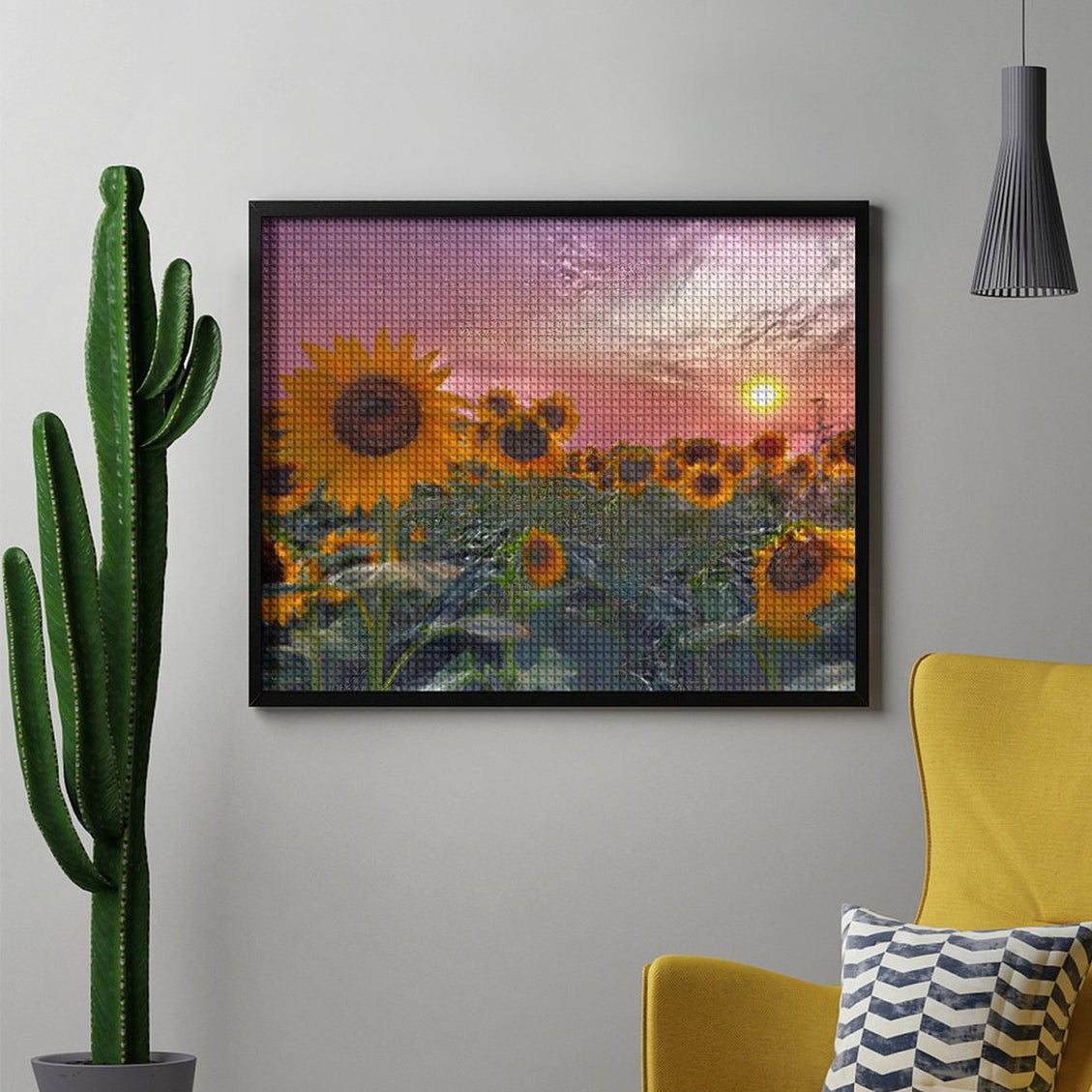 Design Diamond Painting 20"×16"(Horizontal) Sunflower Pink Sunset