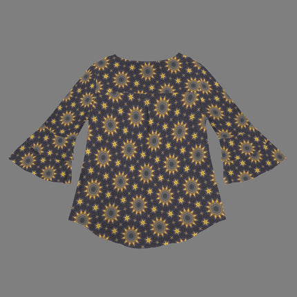 Flare Sleeve Blouse Sunflowers Purple