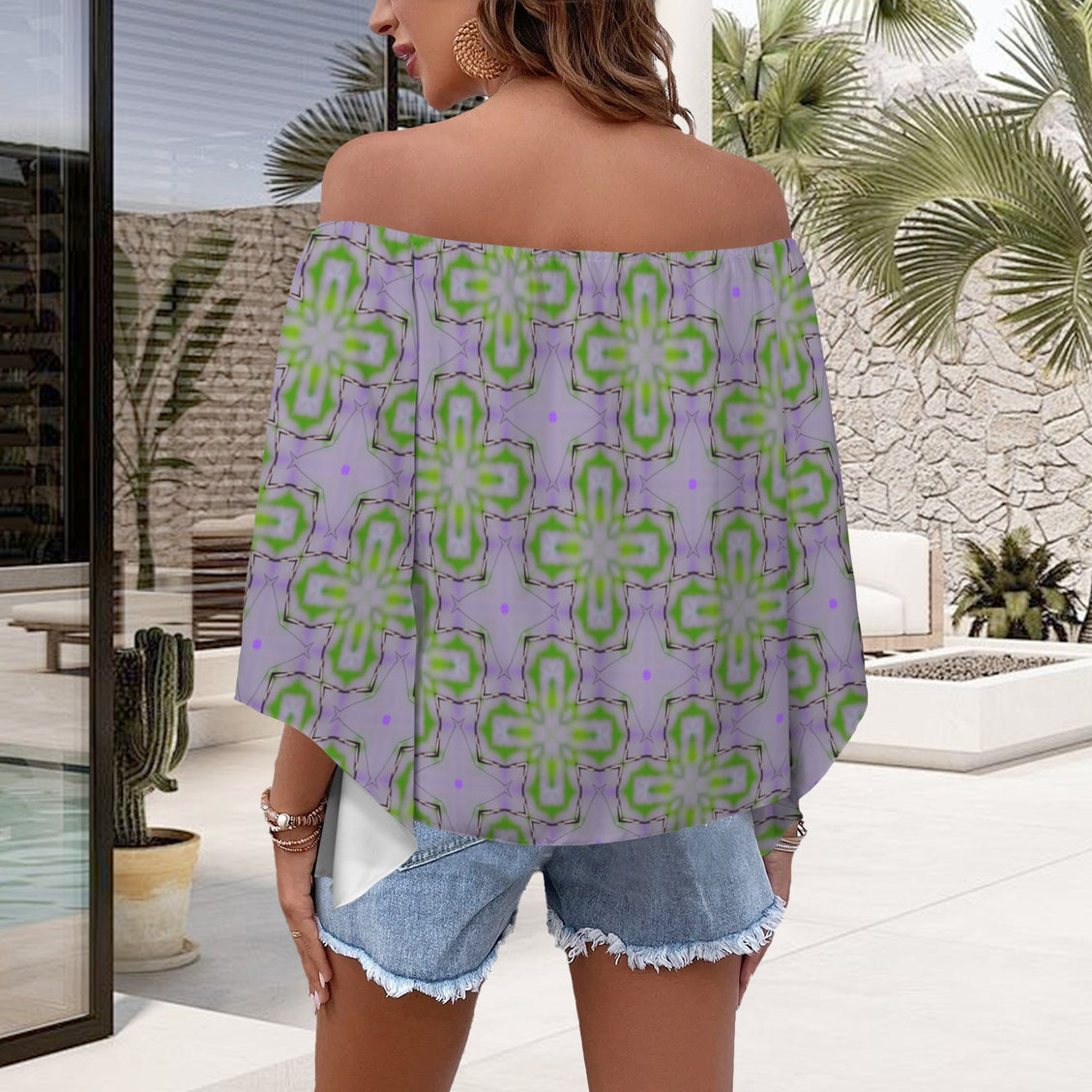 Trumpet Sleeve Blouse Lavendar Flower