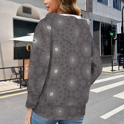 Hooded Pullover Charcoal and White Geometric