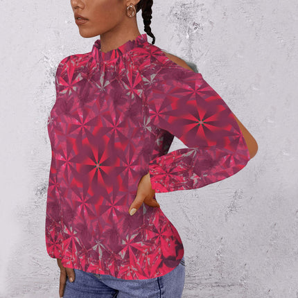 Long Slit Sleeve Blouse Red Hollyhocks Windmill