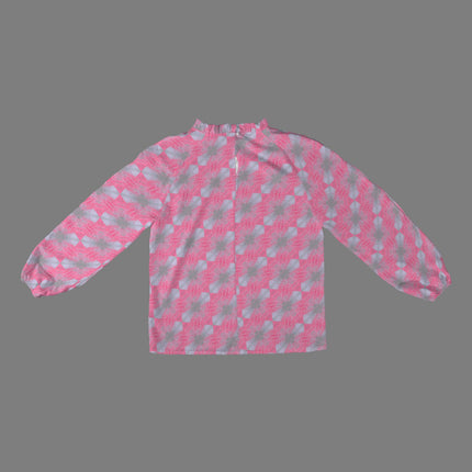 Long Slit Sleeve Blouse Pink Butterfly Balm