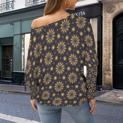 Batwing Long Sleeve Sweater Sunflowers Purple Sunset
