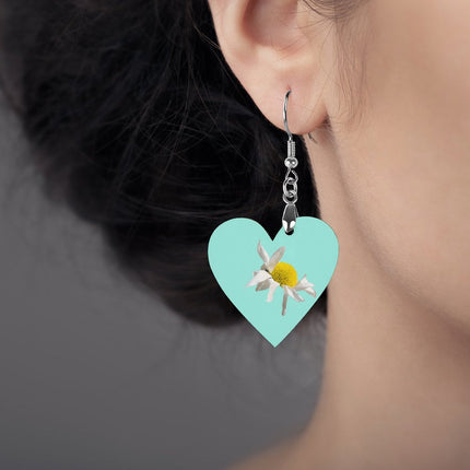 Wooden Heart Earrings Daisy Light Blue