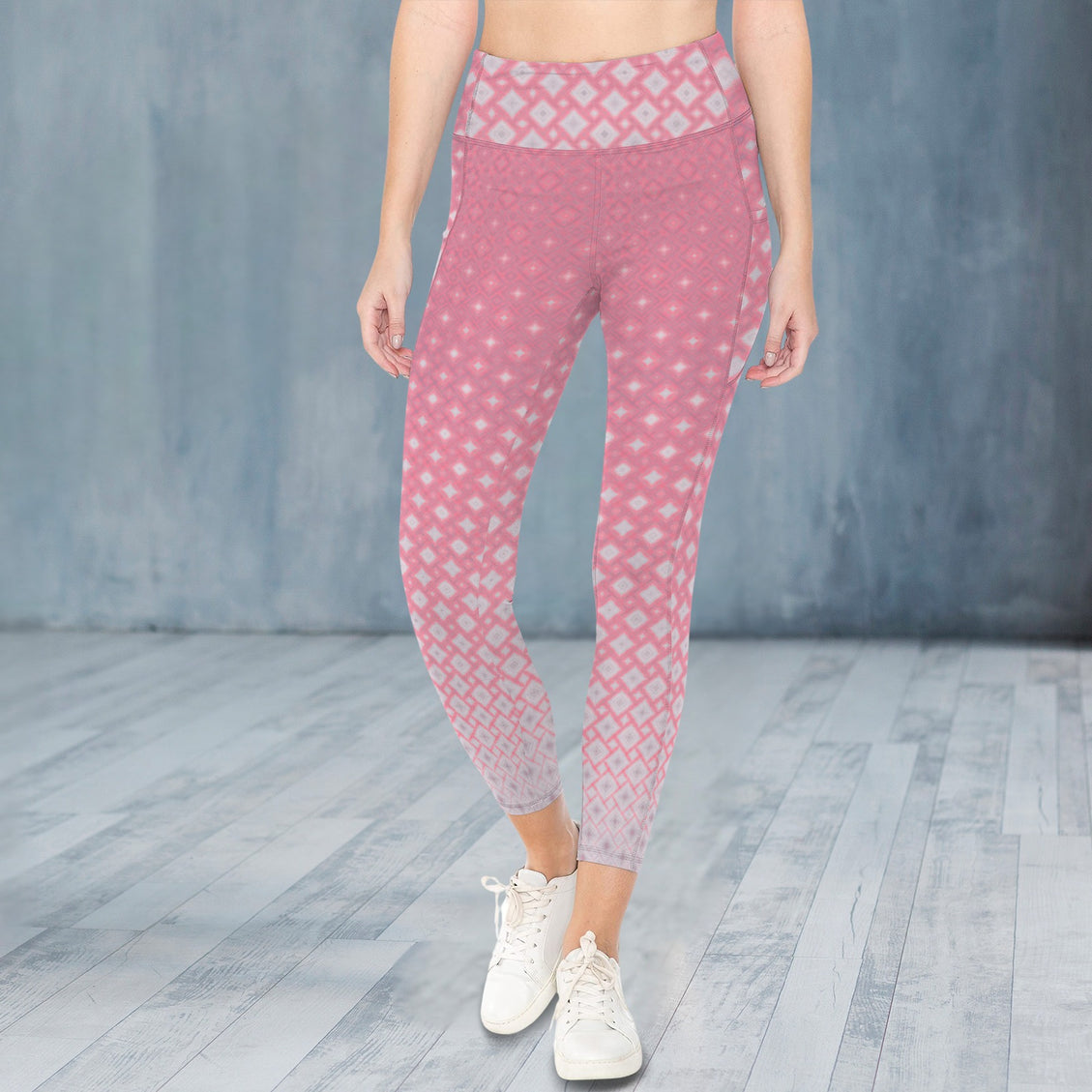 High Waist Pockets Yoga Leggings Pink Sunset