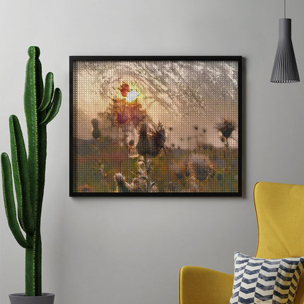Design Diamond Painting 20"×16"(Horizontal) Sunset on a Gravel Road Wildflowers