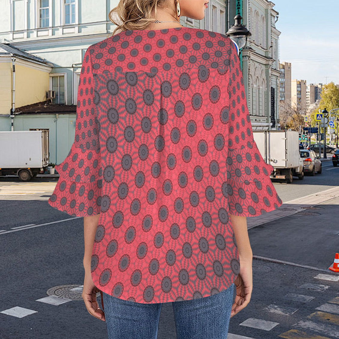 Layered Flare Sleeve Blouse Red Milkweed